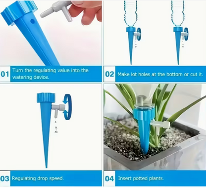 Irrigazione a Goccia Automatica, Spilli Regolabili per Innaffiare Piante con Valvola di Controllo, Ideali per Esterni, Piante in Vaso e Giardini in Vacanza
