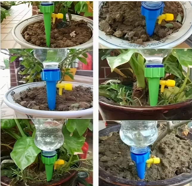 Irrigazione a Goccia Automatica, Spilli Regolabili per Innaffiare Piante con Valvola di Controllo, Ideali per Esterni, Piante in Vaso e Giardini in Vacanza
