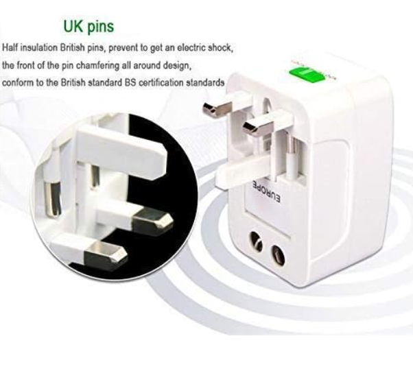 Universal Travel Adapter with USB, International Plug Adapter for 150 Countries, EU UK US AU Plug Converter, Travel Adapter for Smartphones Laptops Tablets