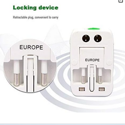 Universal Travel Adapter with USB, International Plug Adapter for 150 Countries, EU UK US AU Plug Converter, Travel Adapter for Smartphones Laptops Tablets