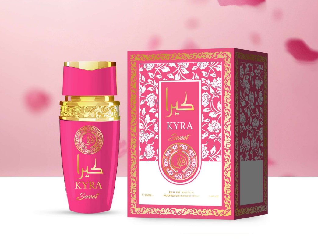 KYRA SWEET AFAQ 100ML PROFUMO DONNA Elegante Fragranza Femminile con Design Rosa e Oro Eau de Parfum