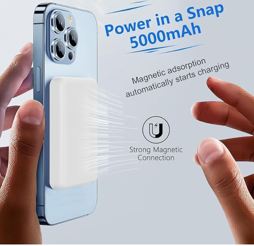 Magnetic Power Bank Lighting 5000mAh Portable Wireless Fast Charger PD 20W with USB-C Cable, Wireless Power Bank, Universal
