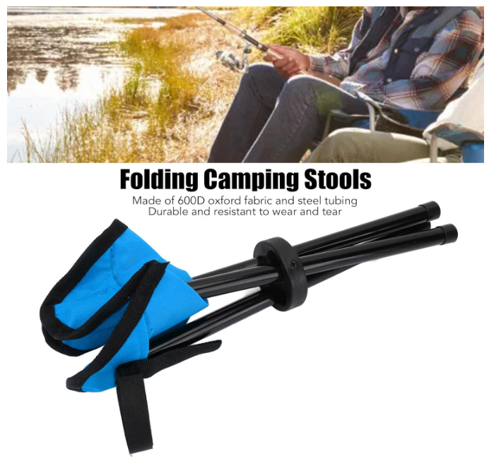 Sgabello da Campeggio Pieghevole a 3 Gambe - Mini Seggiolino Portatile e Leggero per Pesca, Trekking, Caccia e Outdoor - Sgabello Treppiede Pieghevole con Sacca per Trasporto - Blu