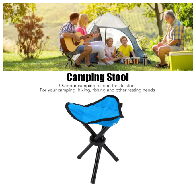 Sgabello da Campeggio Pieghevole a 3 Gambe - Mini Seggiolino Portatile e Leggero per Pesca, Trekking, Caccia e Outdoor - Sgabello Treppiede Pieghevole con Sacca per Trasporto - Blu