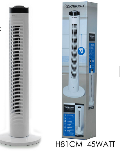 Dictrolux Ventilatore a Colonna H81CM 45W 3 Velocità Ø30x78 cm Comfort e Efficienza nero timer/bianco no timer 45Watt