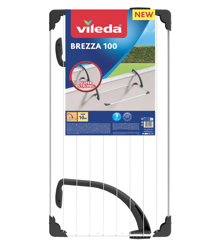 Vileda Stendibiancheria da Balcone Brezza 100 - 10 Metri per Asciugatura Efficiente e Pratica - Adatto a Balconi di Varie Dimensioni