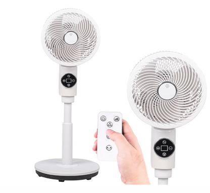 Ventilatore a Piantana con 3 Pale, Leggero e Salvaspazio, Potenza 45 Watt con Telecomando e 6 Velocità Selezionabili, Funzione Timer, Base Antiribaltamento, Ventilazione Silenziosa