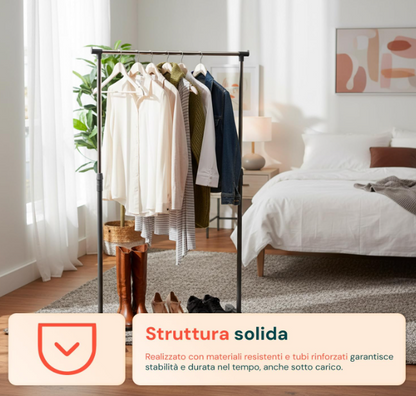 Appendiabiti con Ruote in Metallo - Altezza Regolabile80*40*160cm - Stand Appendiabiti Ideale per Riporre Giacche, Cappotti, Abiti o Scarpe - Design Minimal e Struttura Stabile