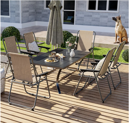 Sedia da Mare Pieghevole con Braccioli - Struttura in Metallo Bianco e Tessuto Marrone - Dimensioni: 52x48x86H cm - Capacità Massima: 100 kg - Sedia da Campeggio e Giardino Leggera e Portatile