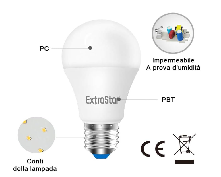 ExtraStar LED Bulb E27 A60 8W 2-Pack (60W Equivalent), 760 Lumens, Cool White Light, 270° Beam Angle, Energy Saving