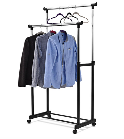 Multi-Purpose Metal Coat Rack, Clothes Rack with Wheels, Double Garment Rack with Adjustable Height, 80x43x160 cm