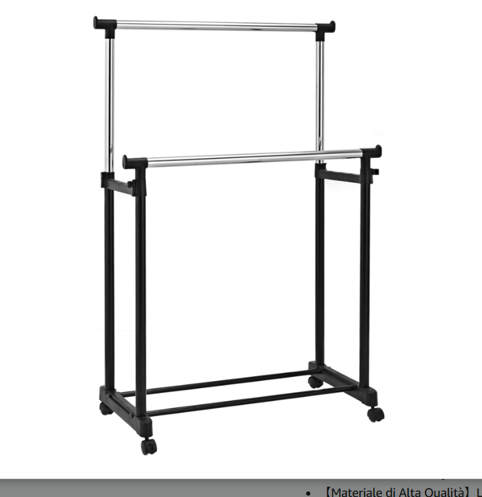 Multi-Purpose Metal Coat Rack, Clothes Rack with Wheels, Double Garment Rack with Adjustable Height, 80x43x160 cm