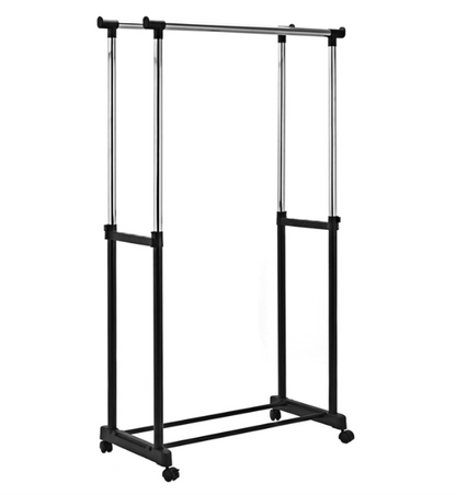 Multi-Purpose Metal Coat Rack, Clothes Rack with Wheels, Double Garment Rack with Adjustable Height, 80x43x160 cm
