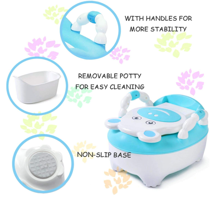 Portable Potty Toilet with Handles, Toilet Pot with Toilet Seat, Mini Toilet with Backrest and Non-Slip Base