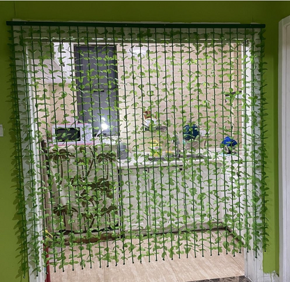 Tenda per Porta A Isolamento Termico, Tenda Divisoria in bambù con Foglie Verdi Artificiali, Divisorio in Nappa con Viti Finte Appese per L'arredamento del Ristorante con Patio