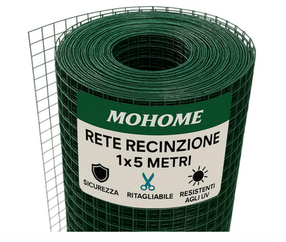 Rete Metallica Recinzioni 5 m x 1 m Plastificata Maglia Quadrata 12,5 mm Rete Protettiva Resistente Giardino Pollaio Cortile Vigneto Animali Ringhiere Balcone