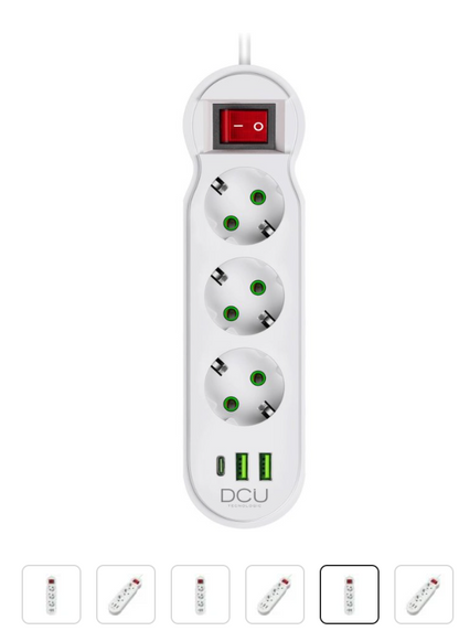 Advance Tecnologic Power Strip 3 Outlets 2 USB-A 1 USB-C with Safe and Practical Switch Protection