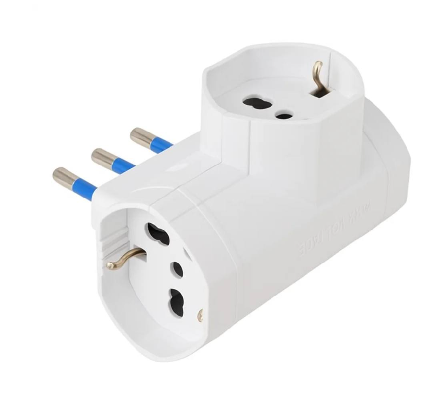 Adattatore Spina Italiana Grande Adattatore con 3 Prese Pluristandard 10-16A (Standard Italiano 10A e Tedesco 16A Terra Laterale) e Spina 16A Adattatore Multipresa, Bianco