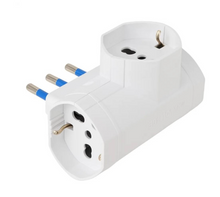 Italian Plug Adapter Large Adapter with 3 Multi-standard Sockets 10-16A (Italian Standard 10A and German Standard 16A Side Earth) and 16A Plug Multi-socket Adapter, White