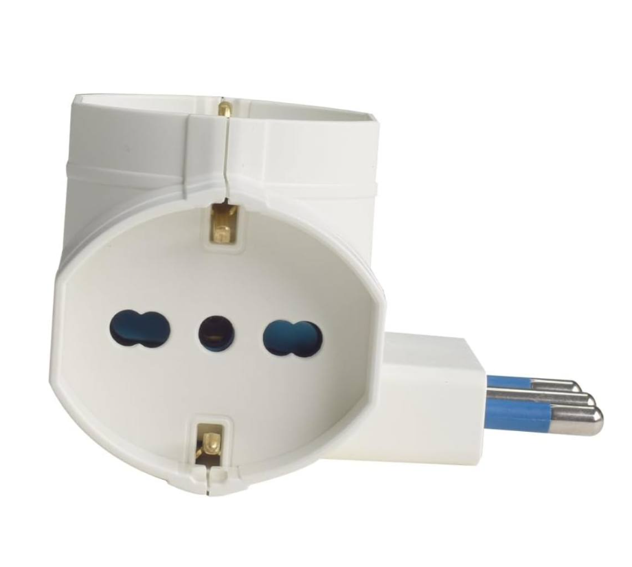 Adattatore Spina Italiana Grande Adattatore con 3 Prese Pluristandard 10-16A (Standard Italiano 10A e Tedesco 16A Terra Laterale) e Spina 16A Adattatore Multipresa, Bianco