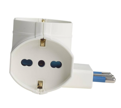 Adattatore Spina Italiana Grande Adattatore con 3 Prese Pluristandard 10-16A (Standard Italiano 10A e Tedesco 16A Terra Laterale) e Spina 16A Adattatore Multipresa, Bianco