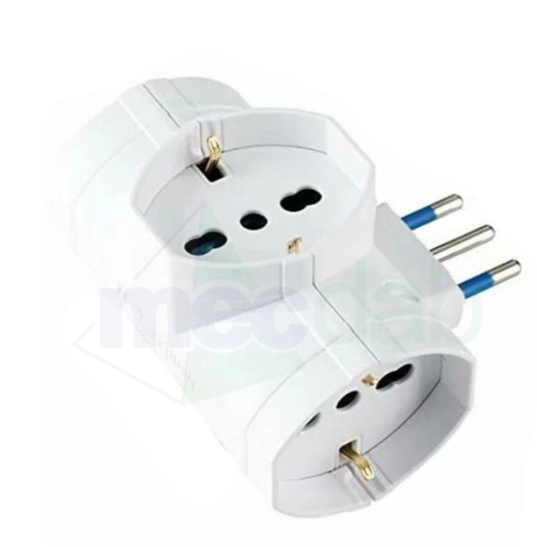 Adattatore Spina Italiana Grande Adattatore con 3 Prese Pluristandard 10-16A (Standard Italiano 10A e Tedesco 16A Terra Laterale) e Spina 16A Adattatore Multipresa, Bianco