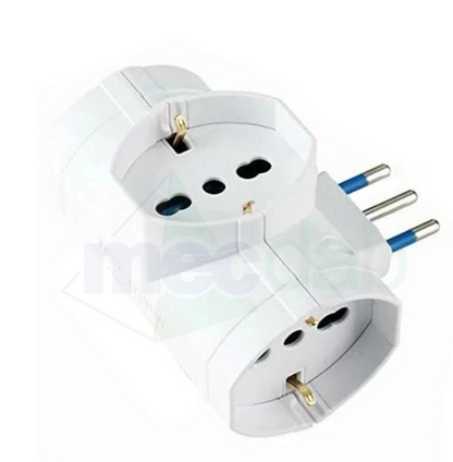 Adattatore Spina Italiana Grande Adattatore con 3 Prese Pluristandard 10-16A (Standard Italiano 10A e Tedesco 16A Terra Laterale) e Spina 16A Adattatore Multipresa, Bianco
