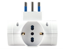 Italian Plug Adapter Large Adapter with 3 Multi-standard Sockets 10-16A (Italian Standard 10A and German Standard 16A Side Earth) and 16A Plug Multi-socket Adapter, White