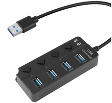 Hub di espansione USB 3.0 a 4 porte da 30 cm, hub dati veloce USB 3.0 con interruttori di accensione/spegnimento LED individuali, prolunga porta USB portatile per laptop, unità flash