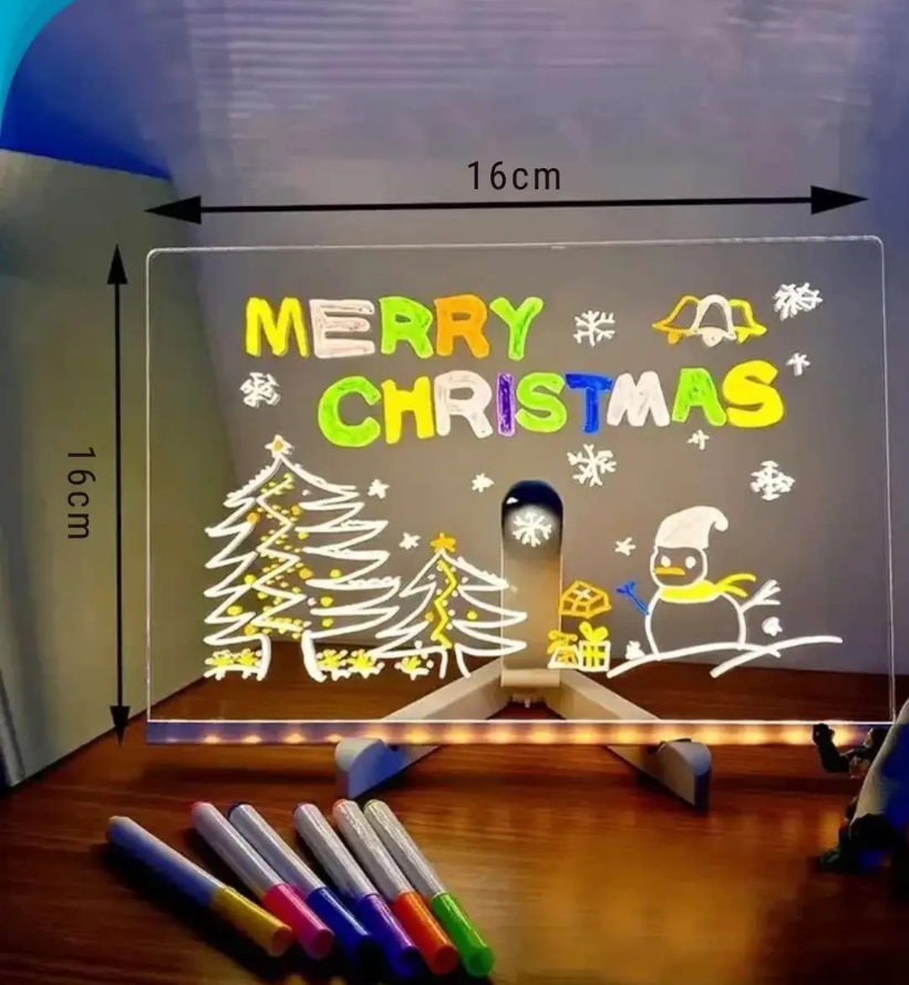 LED Acrylic Message Board, Acrylic Message Board with LED Lights, Erasable Magic Whiteboard with Stand, LED Illuminated Drawing Board 30*20cm