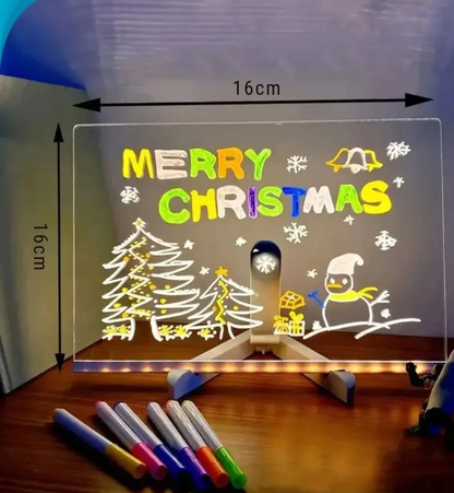 LED Acrylic Message Board, Acrylic Message Board with LED Lights, Erasable Magic Whiteboard with Stand, LED Illuminated Drawing Board 30*20cm
