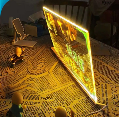 LED Acrylic Message Board, Acrylic Message Board with LED Lights, Erasable Magic Whiteboard with Stand, LED Illuminated Drawing Board 30*20cm