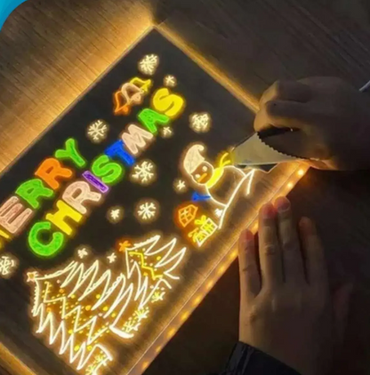 LED Acrylic Message Board, Acrylic Message Board with LED Lights, Erasable Magic Whiteboard with Stand, LED Illuminated Drawing Board 30*20cm