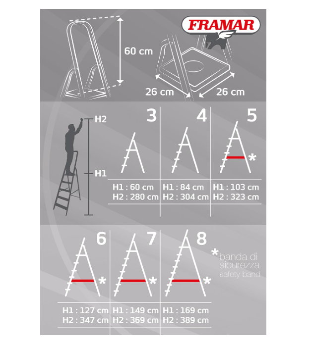 FRAMAR Piuma 3/4/5/6/7-Step Aluminum Ladder - Capacity