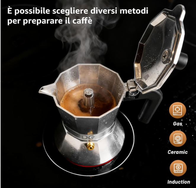 Induction Coffee Maker, Induction Moka Pot 1/2/3/6 Cups, Aluminum Espresso Moka Pot, Compatible with Gas and Induction Hobs