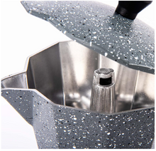 Caffettiera 1/2/3/6 Tazze – Moka in Alluminio Effetto Pietra |  Manico Ergonomico, Compatibile con Gas e Piani Cottura Tradizionali