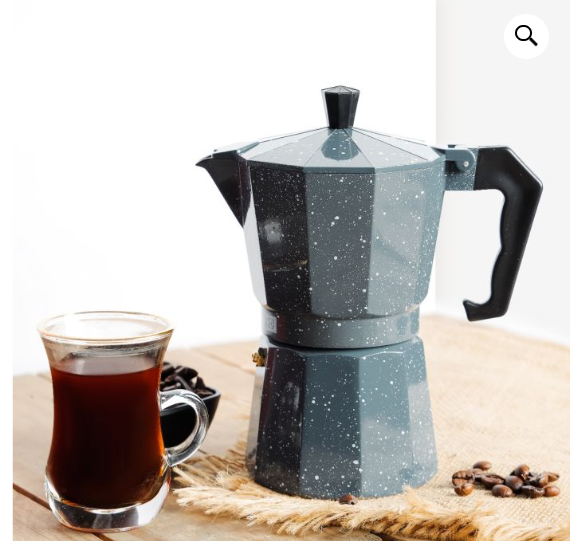 Coffee Maker 1/2/3/6 Cups – Stone Effect Aluminum Moka Pot | Ergonomic Handle, Compatible with Gas and Traditional Hobs