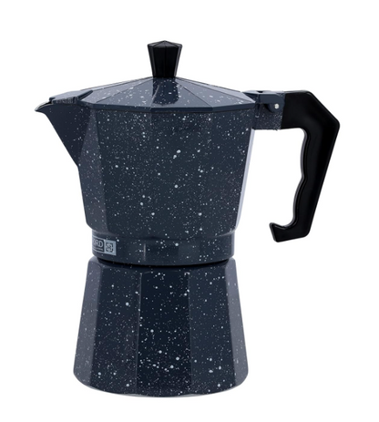 Coffee Maker 1/2/3/6 Cups – Stone Effect Aluminum Moka Pot | Ergonomic Handle, Compatible with Gas and Traditional Hobs