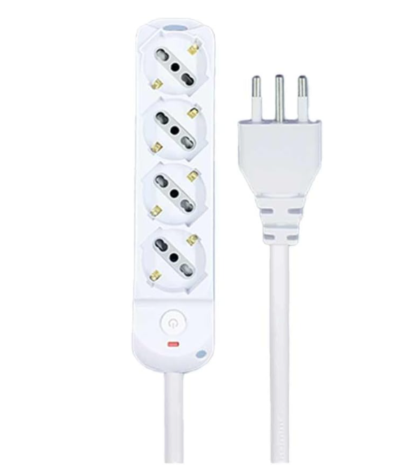 Universal Power Strip 3/4/5/6 Outlets White SCHUKO Bipasso 10A/16A with Switch Plug 10A Cable 1.5m Max 2500W 250V