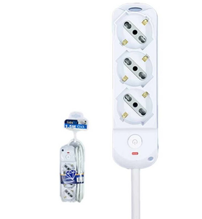Universal Power Strip 3/4/5/6 Outlets White SCHUKO Bipasso 10A/16A with Switch Plug 10A Cable 1.5m Max 2500W 250V