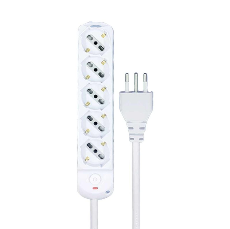 Universal Power Strip 3/4/5/6 Outlets White SCHUKO Bipasso 10A/16A with Switch Plug 10A Cable 1.5m Max 2500W 250V