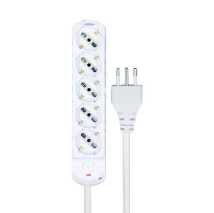 Universal Power Strip 3/4/5/6 Outlets White SCHUKO Bipasso 10A/16A with Switch Plug 10A Cable 1.5m Max 2500W 250V