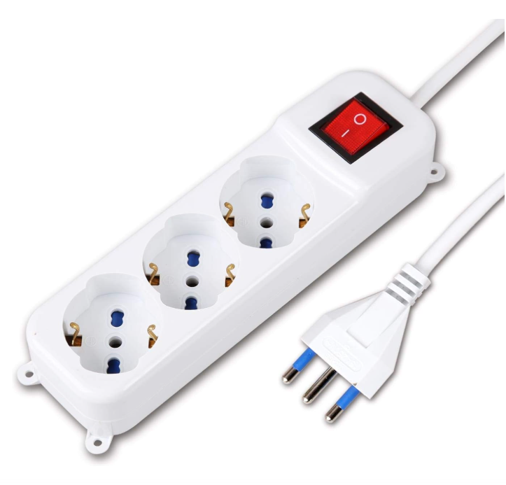 Ciabatta Multipresa Elettrica con 3/4/5/6 Posti Schuko Interruttore Accensione Bianca Pratica Cavo 1.5M Spina 16A