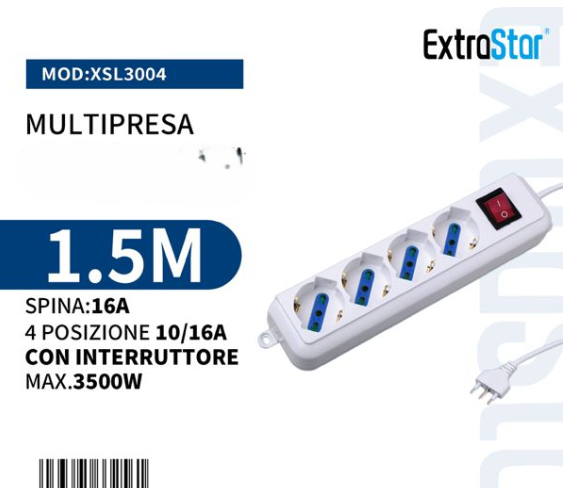Ciabatta Multipresa Elettrica con 3/4/5/6 Posti Schuko Interruttore Accensione Bianca Pratica Cavo 1.5M Spina 16A
