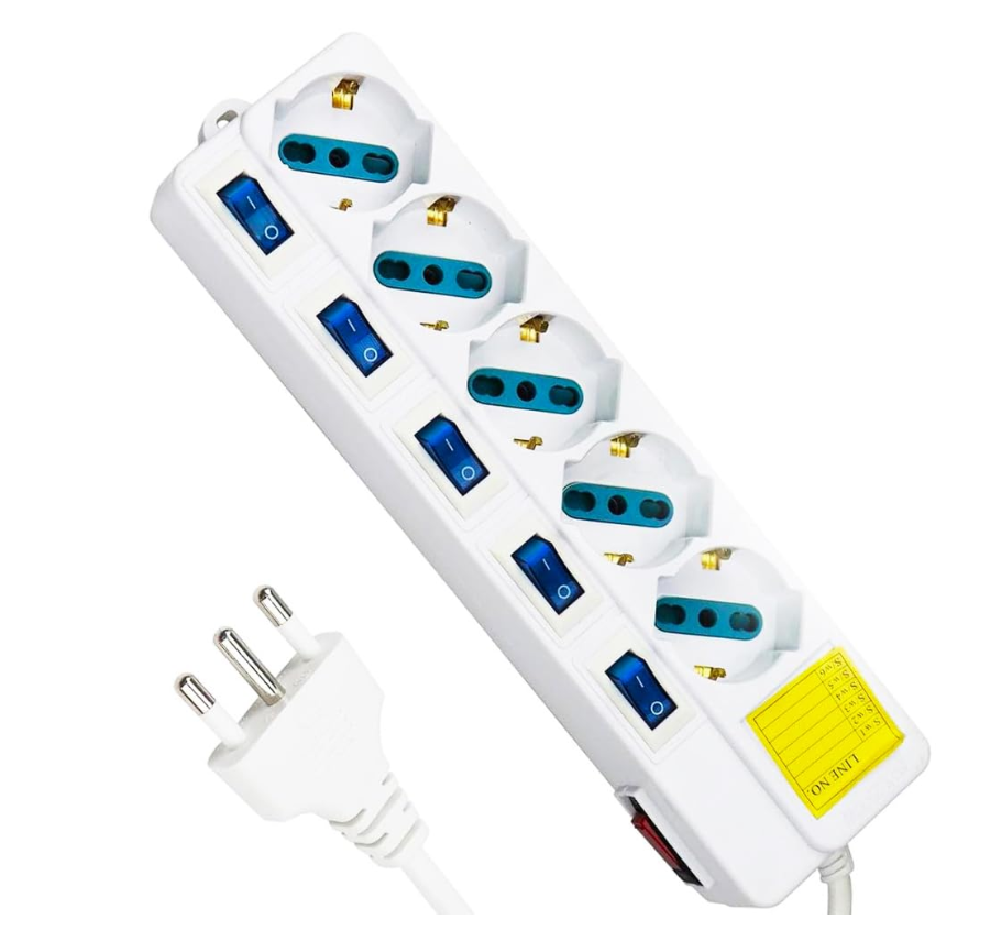Ciabatta Multipresa a 4/5/6 Posti Spina Bipasso Schuko 10-16A con Interruttori Luminosi e Cavo 1.5m SPINA 16A per Uso Domestico