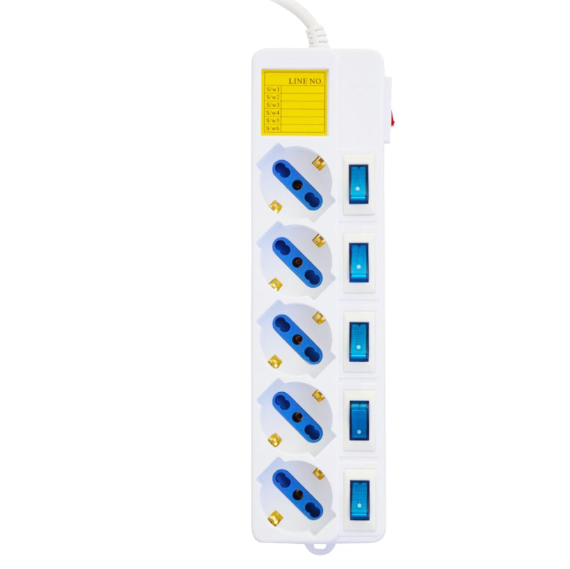 Ciabatta Multipresa a 4/5/6 Posti Spina Bipasso Schuko 10-16A con Interruttori Luminosi e Cavo 1.5m SPINA 16A per Uso Domestico