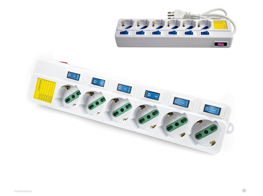 Ciabatta Multipresa a 4/5/6 Posti Spina Bipasso Schuko 10-16A con Interruttori Luminosi e Cavo 1.5m SPINA 16A per Uso Domestico