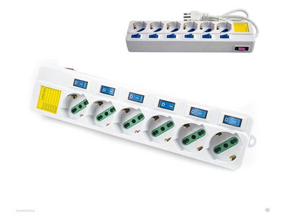 Ciabatta Multipresa a 4/5/6 Posti Spina Bipasso Schuko 10-16A con Interruttori Luminosi e Cavo 1.5m SPINA 16A per Uso Domestico