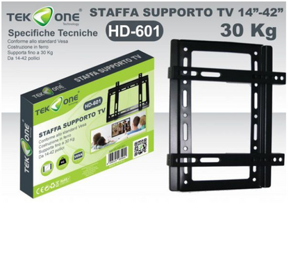 Ultra-slim fixed universal wall mount bracket for 14" - 42" LED TVs, max 30kg