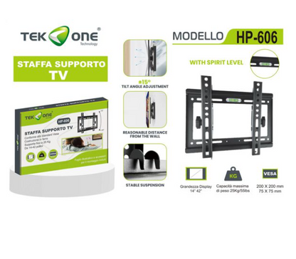 TekOne Supporto da Parete per TV 14"-42" Compatto e Resistente MAX 25KG Ideale per Installazione Sicura e Stabile